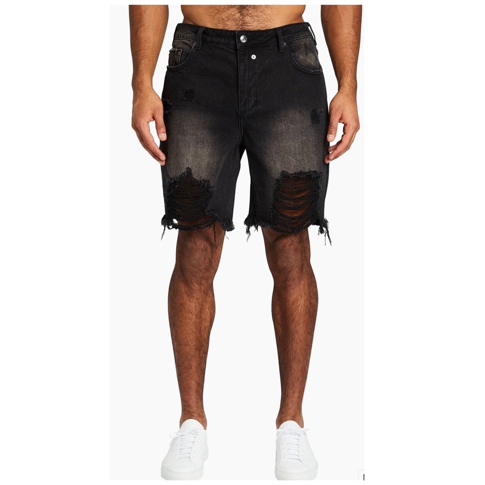 SER.O.YA | Men’s Unisex Vintage Jack Cut Off Denim Shorts Streetwear Black | 32